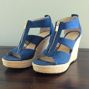 MICHAEL Michael Kors Women's Blue Damita Denim Wedge Sandals